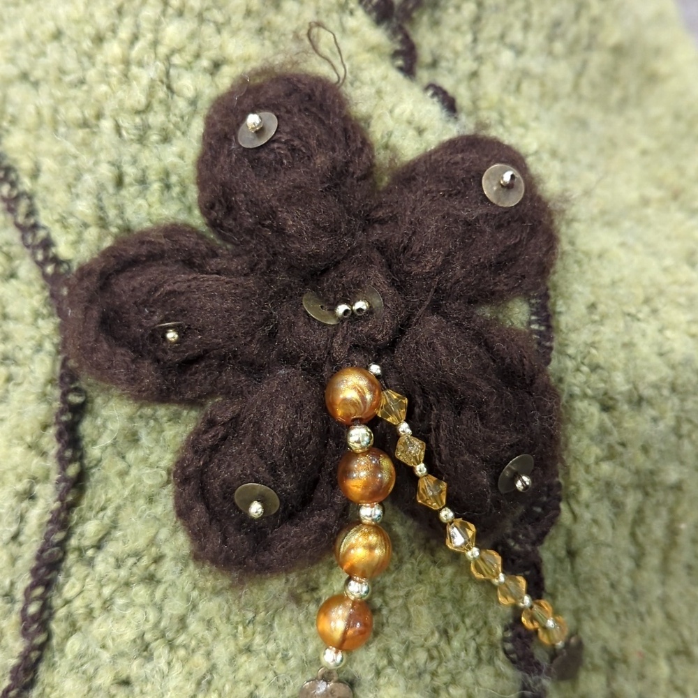 Green Sweater With Flower Accent - Picture 8 of 8